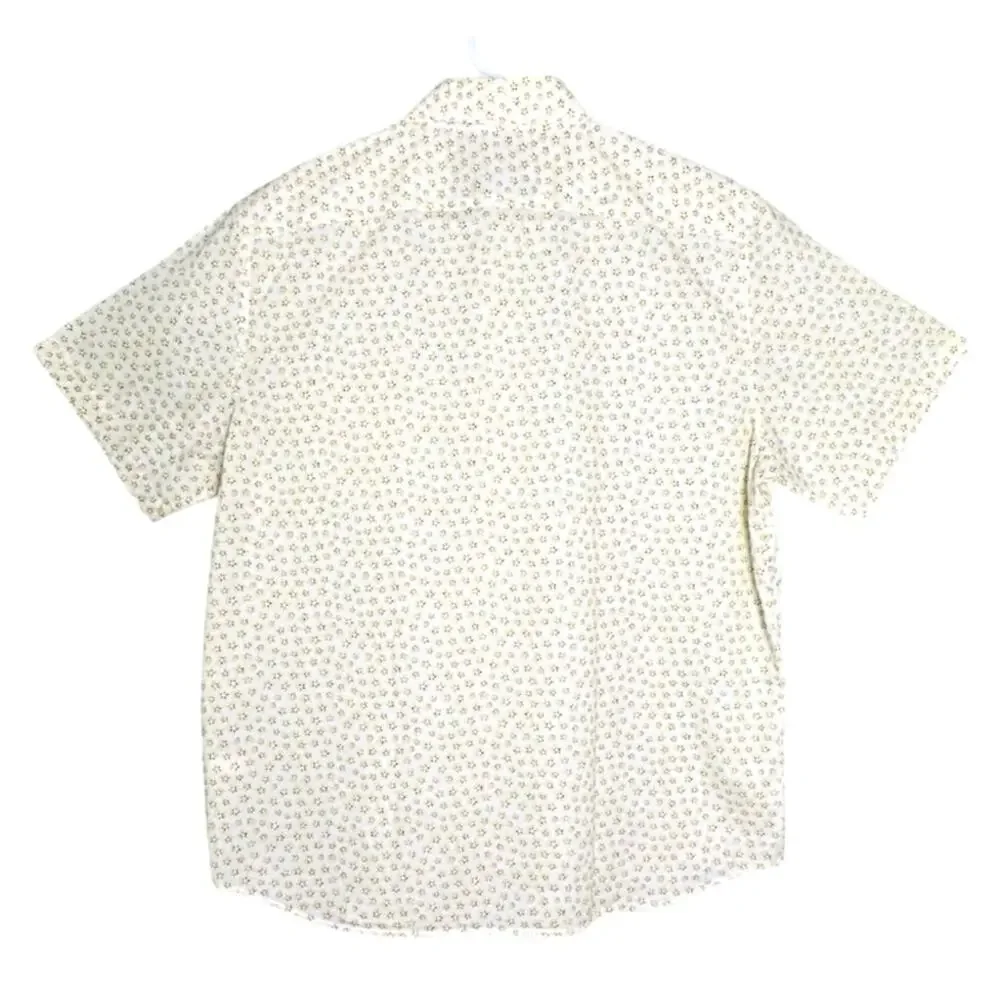 BANANA REPUBLIC Mens Large Yellow Floral Short Sleeve Preppy‎ Summer Button Down